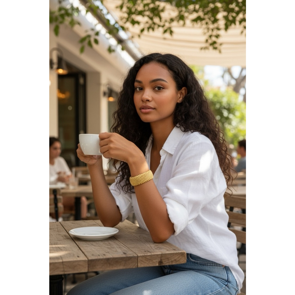 Herco Sterling Silver Rhodium-plated and Gold-tone Polished Beaded Cuff Bangle - Picture 3 of 5